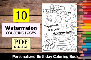 Watermelon Theme Personalized Birthday Coloring Book