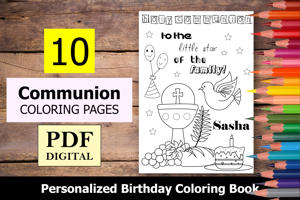Communion Theme Personalized Birthday Coloring Book