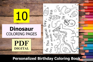 Dinosaur Theme Personalized Birthday Coloring Book