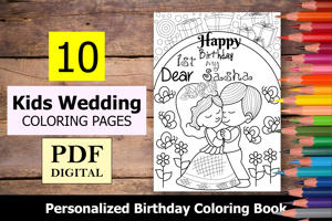 Kids Wedding Theme Personalized Birthday Coloring Book