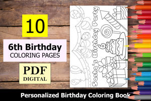 6th Birthday Theme Personalized Birthday Coloring Book