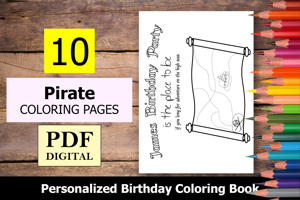 Pirate Theme Personalized Birthday Coloring Book