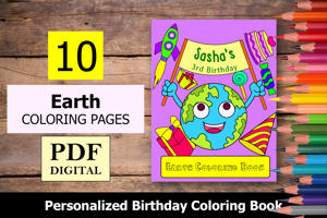 Earth Theme Personalized Birthday Coloring Book