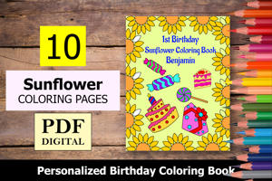 Sunflower Theme Personalized Birthday Coloring Book
