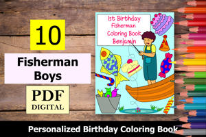 Fisherman Boys Theme Personalized Birthday Coloring Book