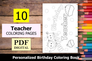 Teacher Theme Personalized Birthday Coloring Book