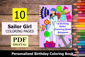 Sailor Girl Theme Personalized Birthday Coloring Book