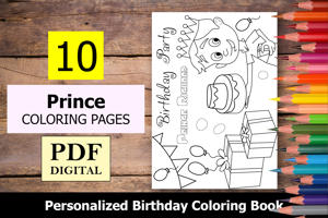 Prince Theme Personalized Birthday Coloring Book