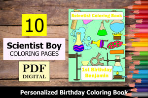 Scientist Boy Theme Personalized Birthday Coloring Book