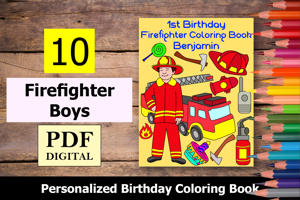 Firefighter Boys Theme Personalized Birthday Coloring Book