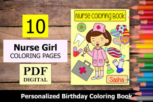 Nurse Girl Theme Personalized Birthday Coloring Book