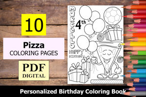 Pizza Theme Personalized Birthday Coloring Book