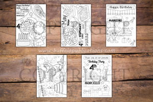 Pizza Theme Personalized Birthday Coloring Book