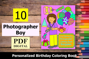 Photographer Boy Theme Personalized Birthday Coloring Book