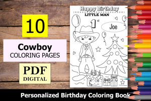 Cowboy Theme Personalized Birthday Coloring Book