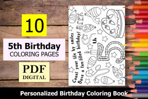 5th Birthday Theme Personalized Birthday Coloring Book