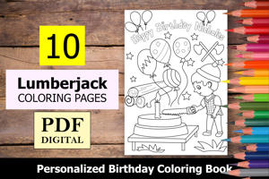 Lumberjack Theme Personalized Birthday Coloring Book