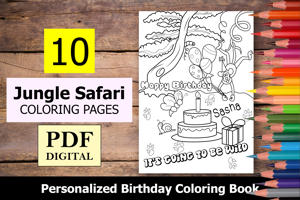 Jungle Safari Theme Personalized Birthday Coloring Book