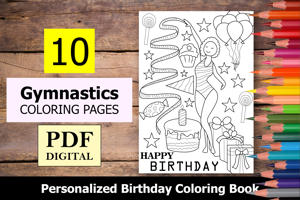 Gymnastics Theme Personalized Birthday Coloring Book