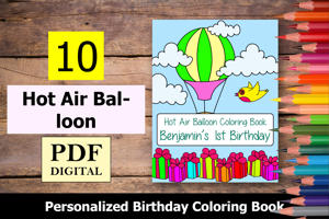 Hot Air Balloon Theme Personalized Birthday Coloring Book