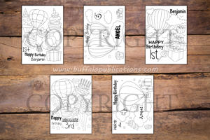 Hot Air Balloon Theme Personalized Birthday Coloring Book