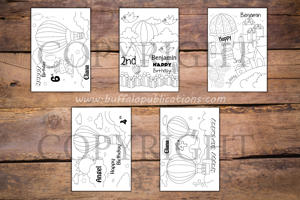 Hot Air Balloon Theme Personalized Birthday Coloring Book