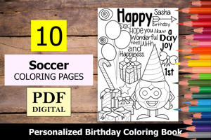 Soccer Theme Personalized Birthday Coloring Book
