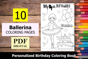 Ballerina Theme Personalized Birthday Coloring Book