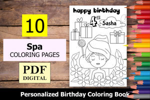 Spa Theme Personalized Birthday Coloring Book