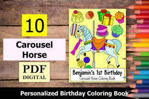 Carousel Horse Theme Personalized Birthday Coloring Book