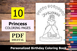 Princess Theme Personalized Birthday Coloring Book