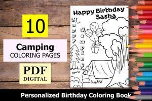 Camping Theme Personalized Birthday Coloring Book