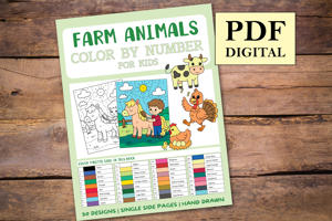 Farm Animals Color By Numbers Book for Kids