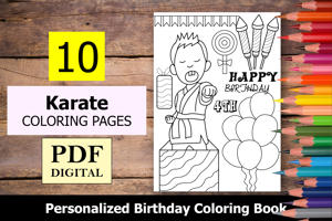 Karate Theme Personalized Birthday Coloring Book