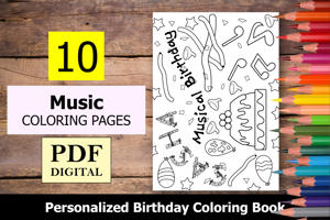 Music Theme Personalized Birthday Coloring Book