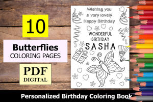 Butterflies Theme Personalized Birthday Coloring Book